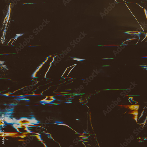 Glitch texture. Digital artifacts. Distressed film overlay. Blue orange white color light flare dust scratch noise rgb artifacts retro dark illustration art abstract background.