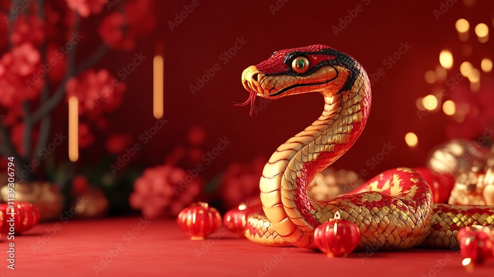 Chinese New Year Year of the Snake Concept 3D Render with Clear Space for Text Chinese New Year Year of the Snake Concept 3D Render with Clear Space for Text