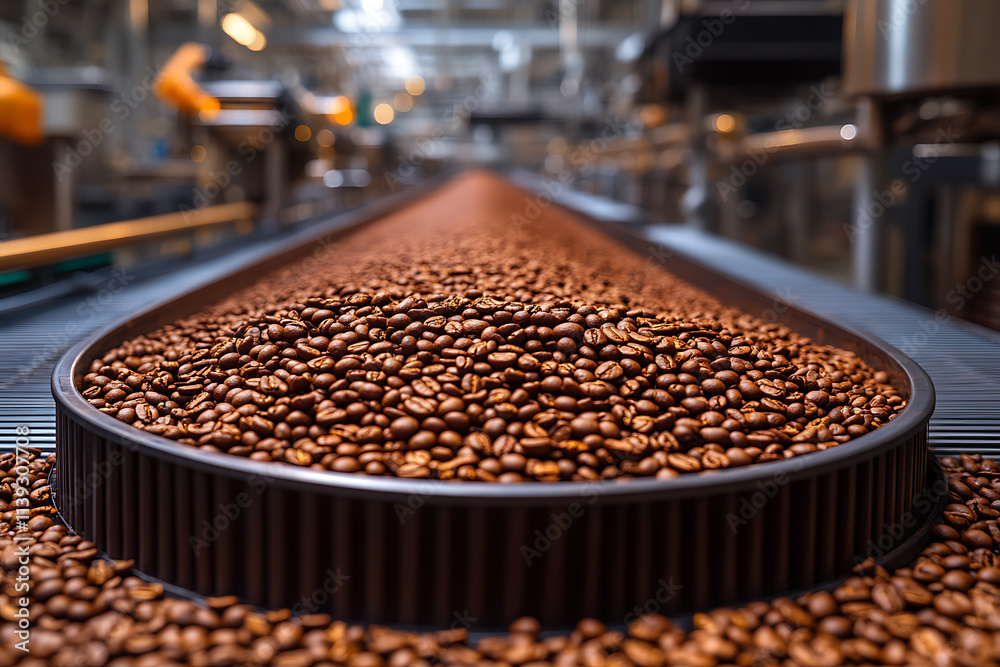 Coffee bean roasting and grinding in a modern factory, featuring large roasters, grinding machines, and aromatic packaging lines. Perfect for food, beverages, and industrial concepts Coffee bean roasting and grinding in a modern factory, featuring large roasters, grinding machines, and aromatic packaging lines. Perfect for food, beverages, and industrial concepts