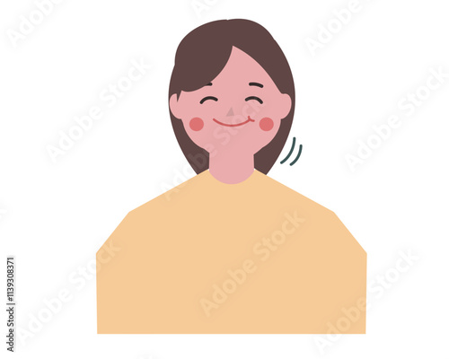 もぐもぐする女性。咀嚼する。食べる。ベクターイラスト	
