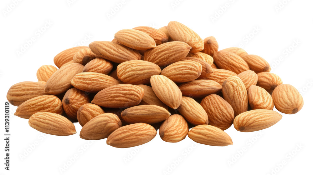 Raw Almonds in Pile on Transparent Background Raw Almonds in Pile on Transparent Background