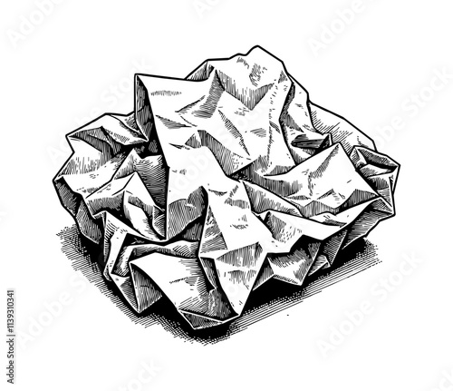 paper trash engraving black and white outline