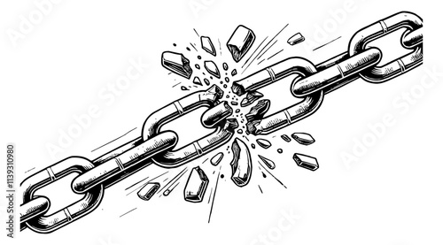 freedom broken chain engraving black and white outline