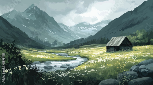 landscape with lake and mountains
