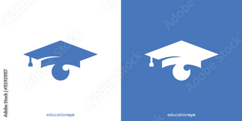 Creative Education Eye Logo. Graduation Cap and Eye Icon Graphic. Study Logo Design Template.