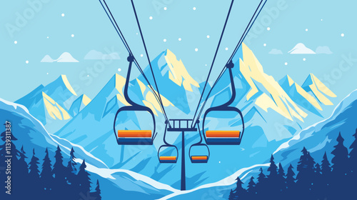 Ski lift in the mountain in winter