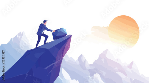 businessman in  the peak of mountain to represent hardwork