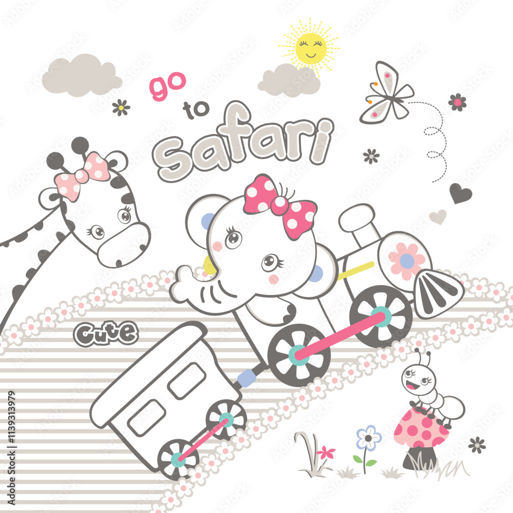 Vector illustration of cute animals traveling by train Vector illustration of cute animals traveling by train