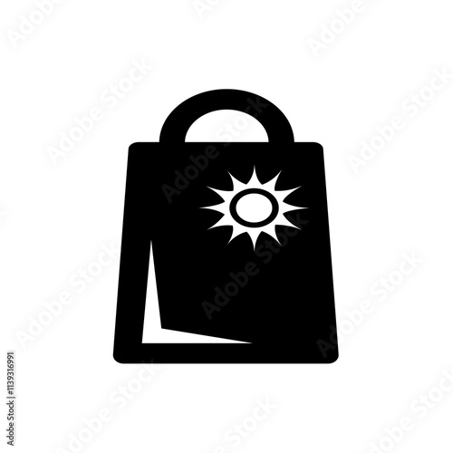 The shopping bag icon is black, with an elegant design, and is suitable as an additional element in your design.