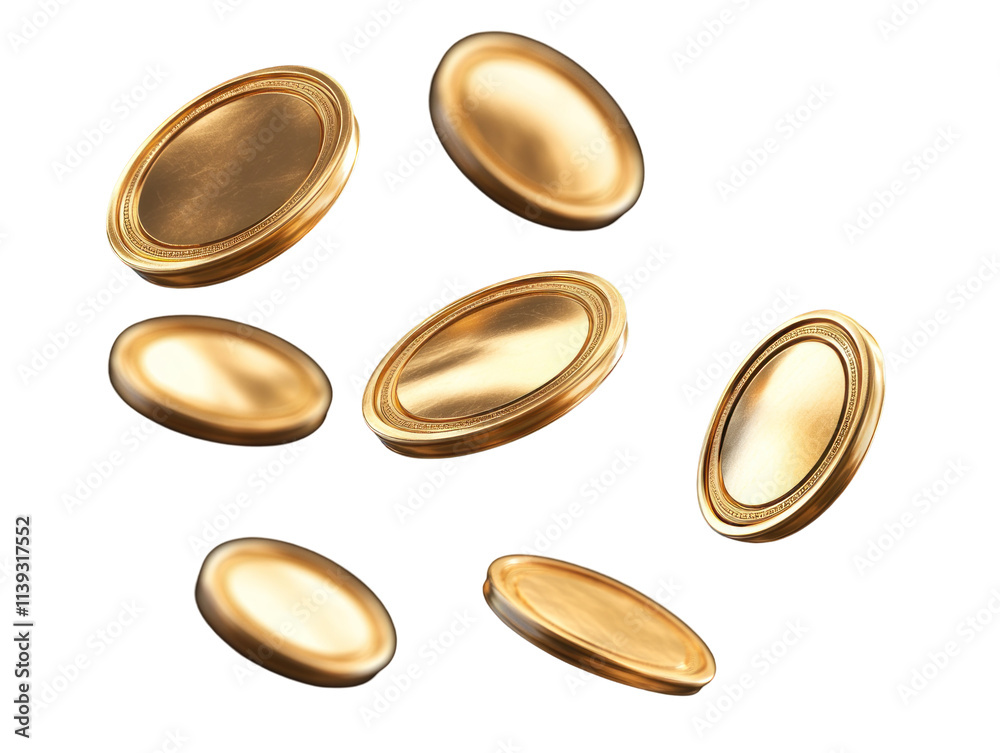 Golden Coins Falling on Transparent Background Golden Coins Falling on Transparent Background