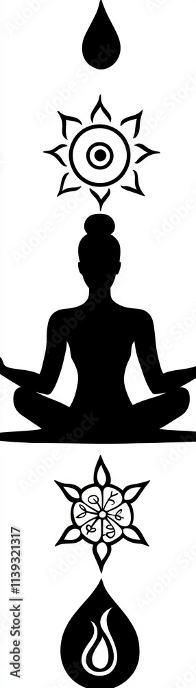 Meditative Silhouette with Symbolic Elements. Meditative Silhouette with Symbolic Elements.