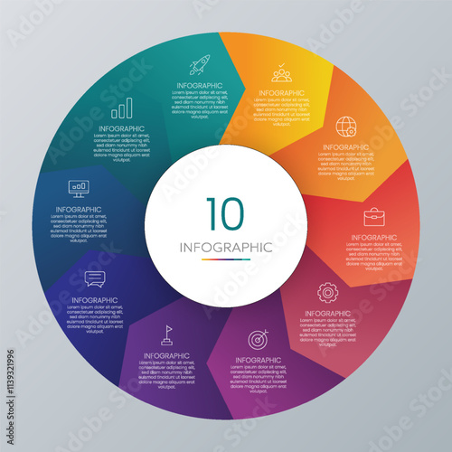 Circle shape infographic chart template with 10 options.