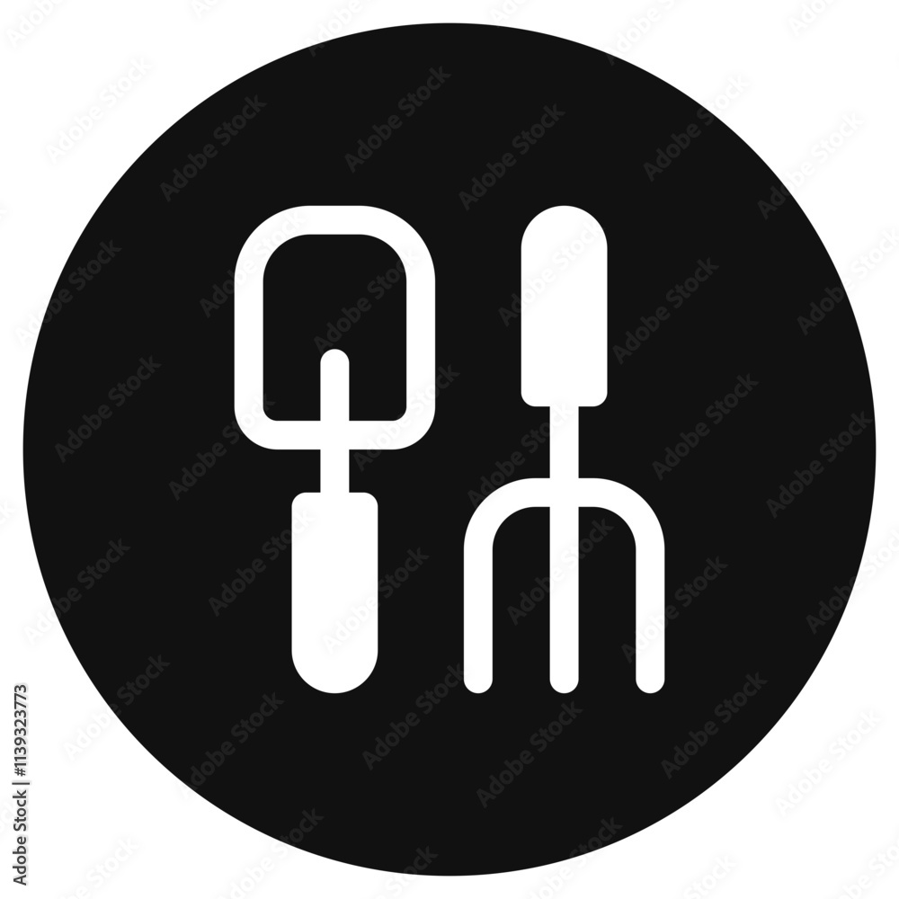 Editable shovel and rake vector icon. Gardening, landscaping, horticulture. Part of a big icon set family. Perfect for web and app interfaces, presentations, infographics, etc Editable shovel and rake vector icon. Gardening, landscaping, horticulture. Part of a big icon set family. Perfect for web and app interfaces, presentations, infographics, etc