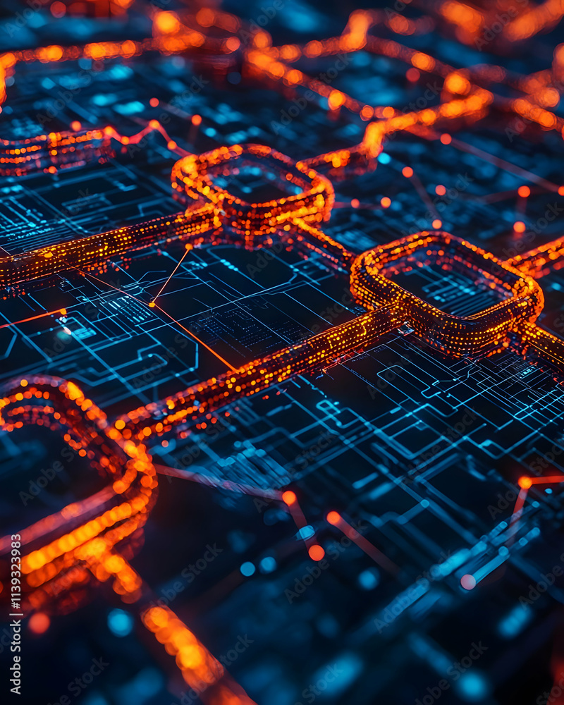 Digital Network: Circuits Glow Brightly in Abstract Data Visualization Digital Network: Circuits Glow Brightly in Abstract Data Visualization
