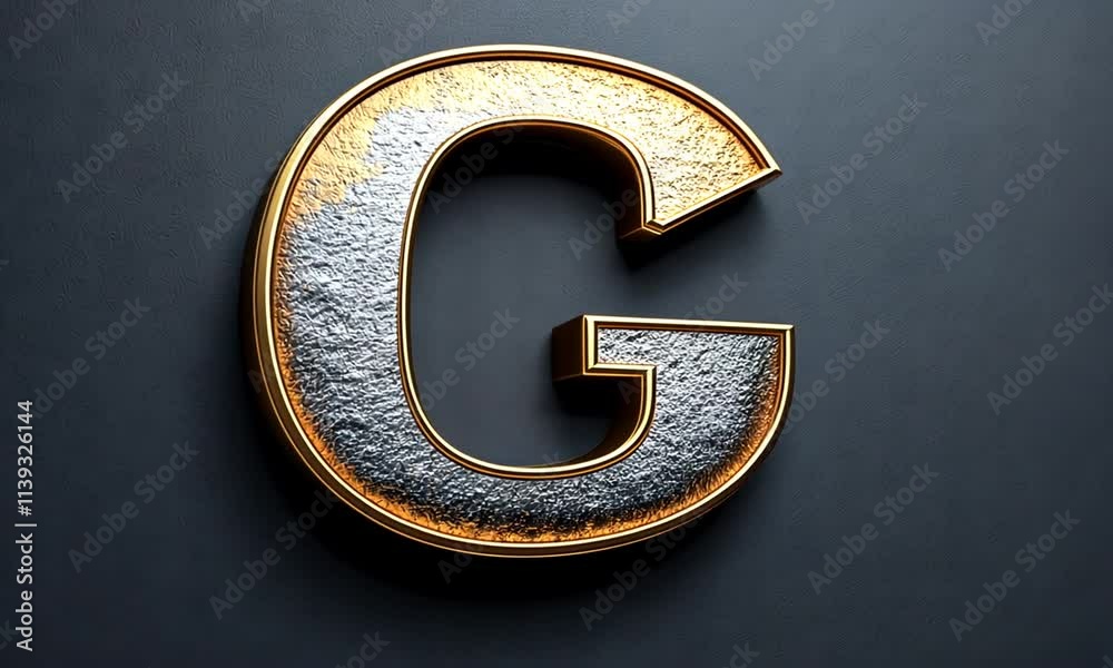 A stylized, metallic letter 