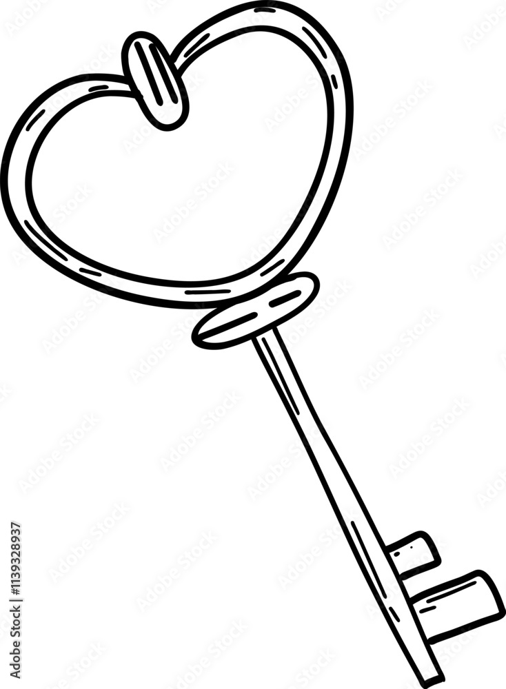 Hand drawn heart key, valentine's day illustration vector Hand drawn heart key, valentine's day illustration vector