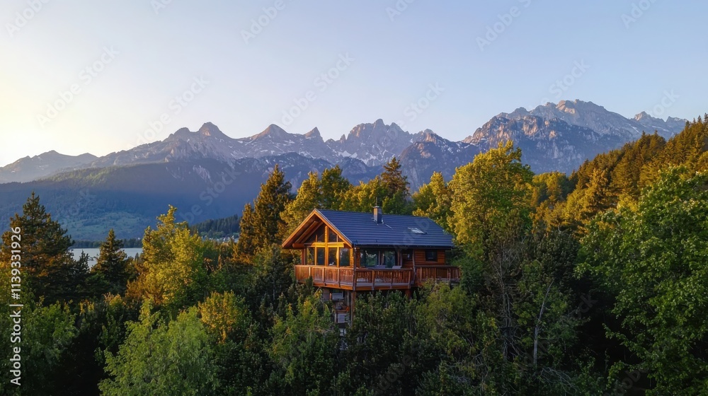 Fototapeta premium Capturing the tranquil morning sunrise at a cozy cabin near eibsee lake nature landscape photography