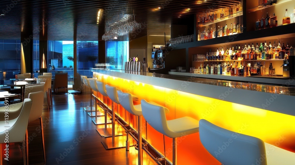 Illuminated Modern Bar Interior Design: Sleek, Chic, and Brightly Lit Lounge Illuminated Modern Bar Interior Design: Sleek, Chic, and Brightly Lit Lounge