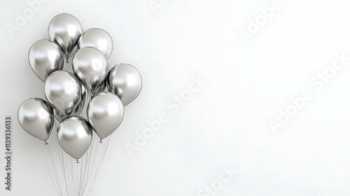 Wallpaper Mural Silver Balloons Floating Mockup Wide Shot Photo on Plain Background. AI Generated Torontodigital.ca
