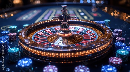 Wallpaper Mural Close-up of a roulette wheel with chips on a casino table. Torontodigital.ca