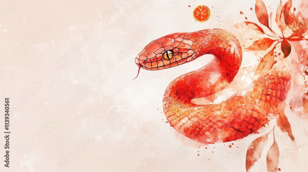 Obraz premium Happy Chinese New Year 2025,Year of the snake zodiac sign,Snake illustration and design,Asian elements gold paper cut style,Lunar new year concept,New Year card 2025.