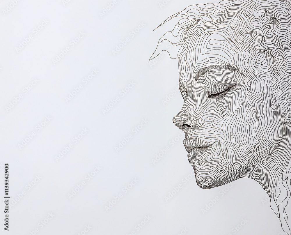 Human face depicted with flowing surreal line art Human face depicted with flowing surreal line art