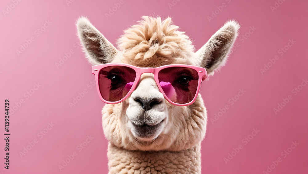 Fototapeta premium Cute Llama Alpaca with Bubblegum 