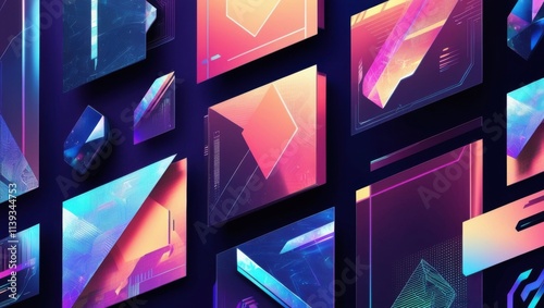 Wallpaper Mural Futuristic Geometric Shapes in Vibrant Neon Colors Torontodigital.ca