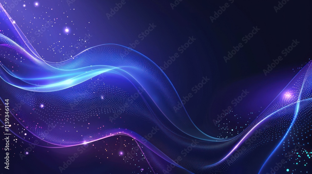 Abstract Blue and Purple Waves with Glittering Effect Abstract Blue and Purple Waves with Glittering Effect