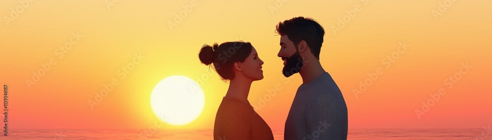 Couple enjoying a romantic sunset by the beach together. Happy Sunday Life Concept. Couple enjoying a romantic sunset by the beach together. Happy Sunday Life Concept.