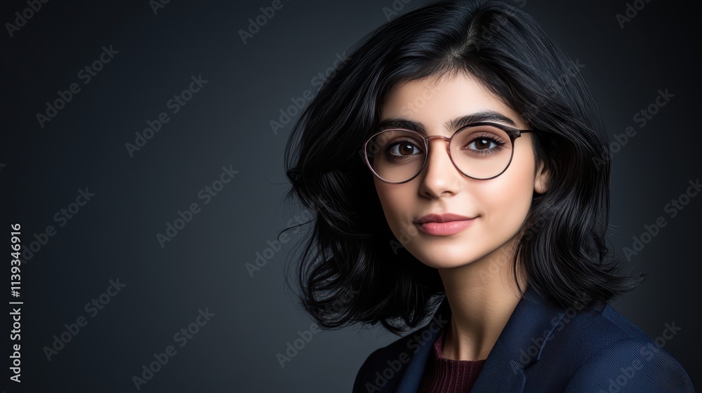 Fototapeta premium Stylish woman in glasses, a portrait of confidence and intellect