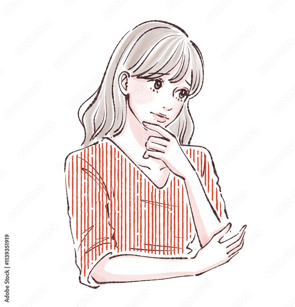 ため息/落ち込む/悩み/悲しい/体調不良/女性・女の子のイラスト素材 ため息/落ち込む/悩み/悲しい/体調不良/女性・女の子のイラスト素材