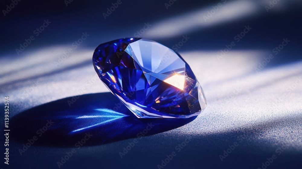 A Close-Up of a Large, Blue Diamond on a Dark Blue Surface A Close-Up of a Large, Blue Diamond on a Dark Blue Surface