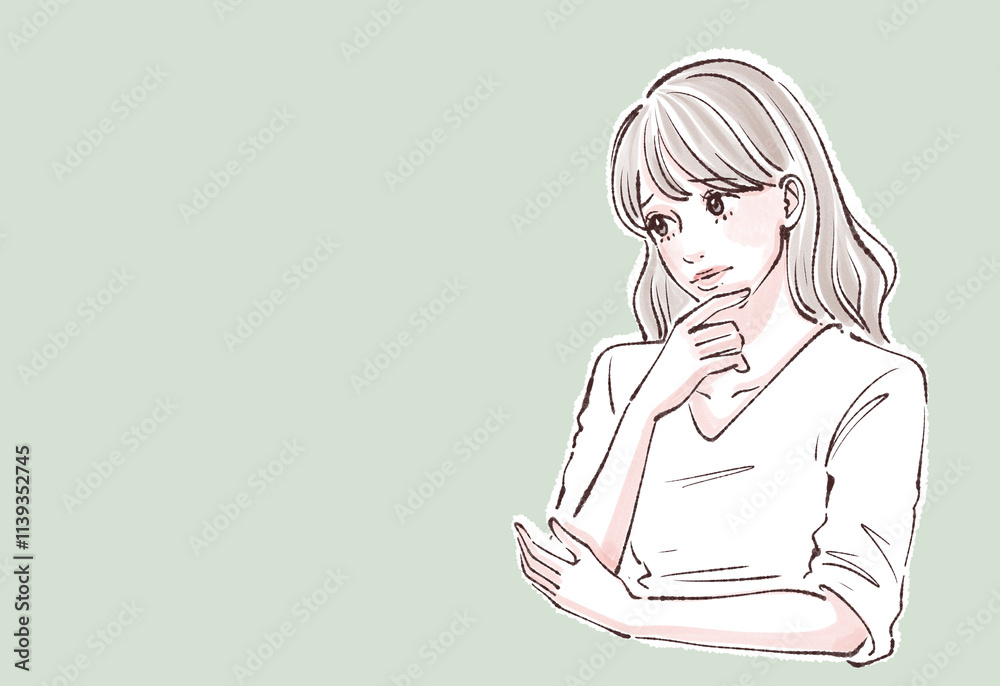 ため息/落ち込む/悩み/悲しい/体調不良/女性・女の子のイラスト素材 ため息/落ち込む/悩み/悲しい/体調不良/女性・女の子のイラスト素材