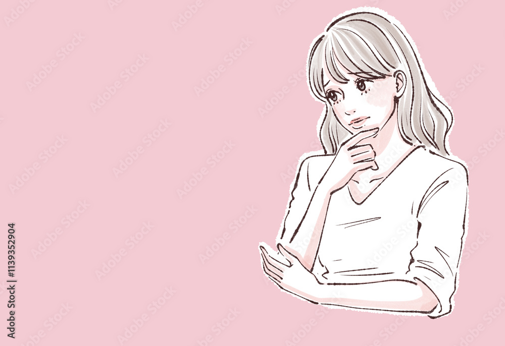ため息/落ち込む/悩み/悲しい/体調不良/女性・女の子のイラスト素材 ため息/落ち込む/悩み/悲しい/体調不良/女性・女の子のイラスト素材