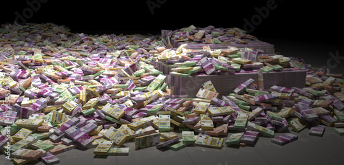 Obraz na plátne A huge mound of euro banknotes in various denominations creates a striking visual representation of wealth and financial success