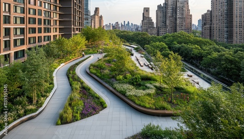 Urban Oasis Serene Elevated Park Amidst the City Skyline