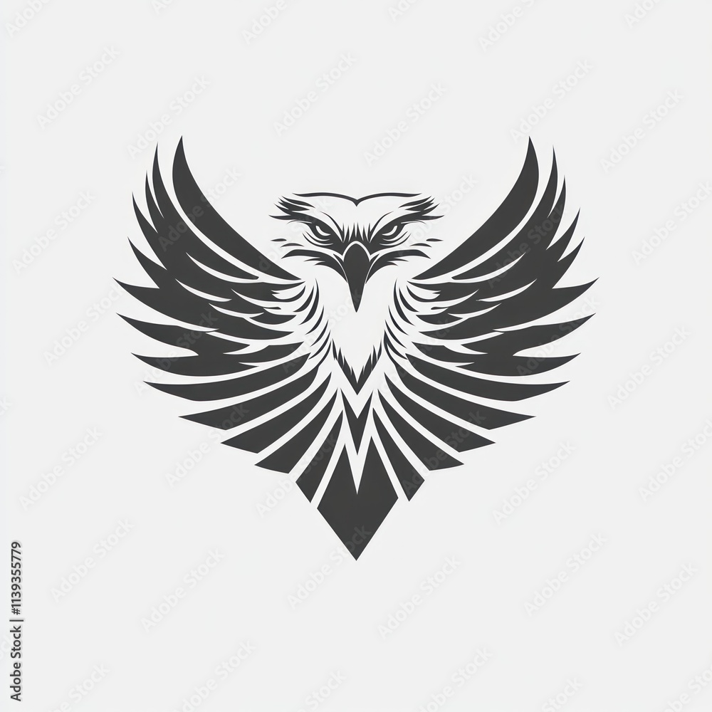 Obraz premium Stylized eagle head with spread wings, monochrome design.