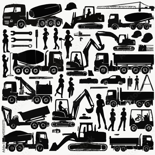 Construction Trucks Silhouettes SVG Bundle | Construction Equipment Digital Files | Construction Bundle for Construction Workers.