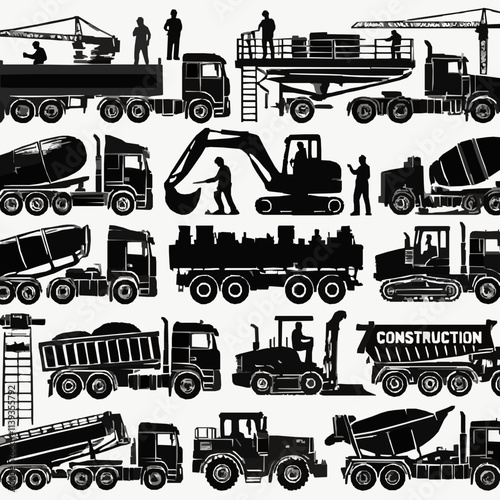 Construction Trucks Silhouettes SVG Bundle | Construction Equipment Digital Files | Construction Bundle for Construction Workers