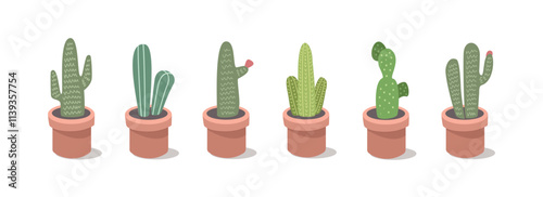 Collection of cactus. Set of cactus. Cactus in different model. Cactus plant. Succulent. Cacti. Botany. Flowerpot. House plant. Cactaceae. Desert plant. Dessert flower. 