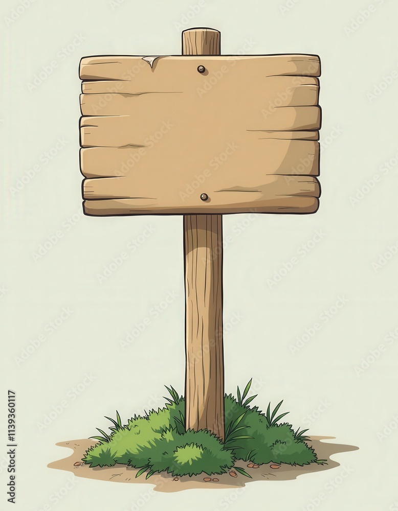 Blank Wooden Signpost with Grass