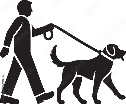 man walking with dog icon silhouette design vector art illustration
