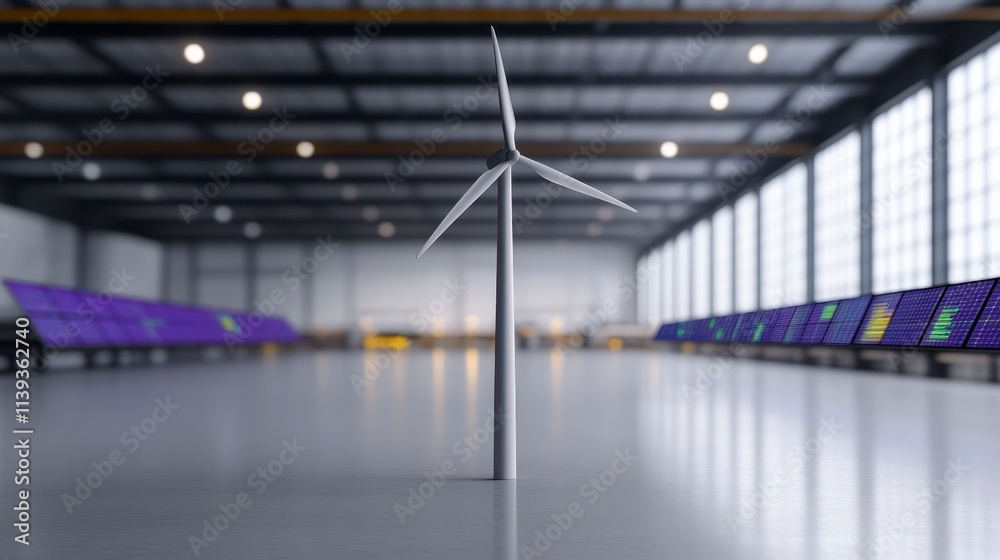 Obraz premium Wind Turbine Solar Panels in Modern Facility