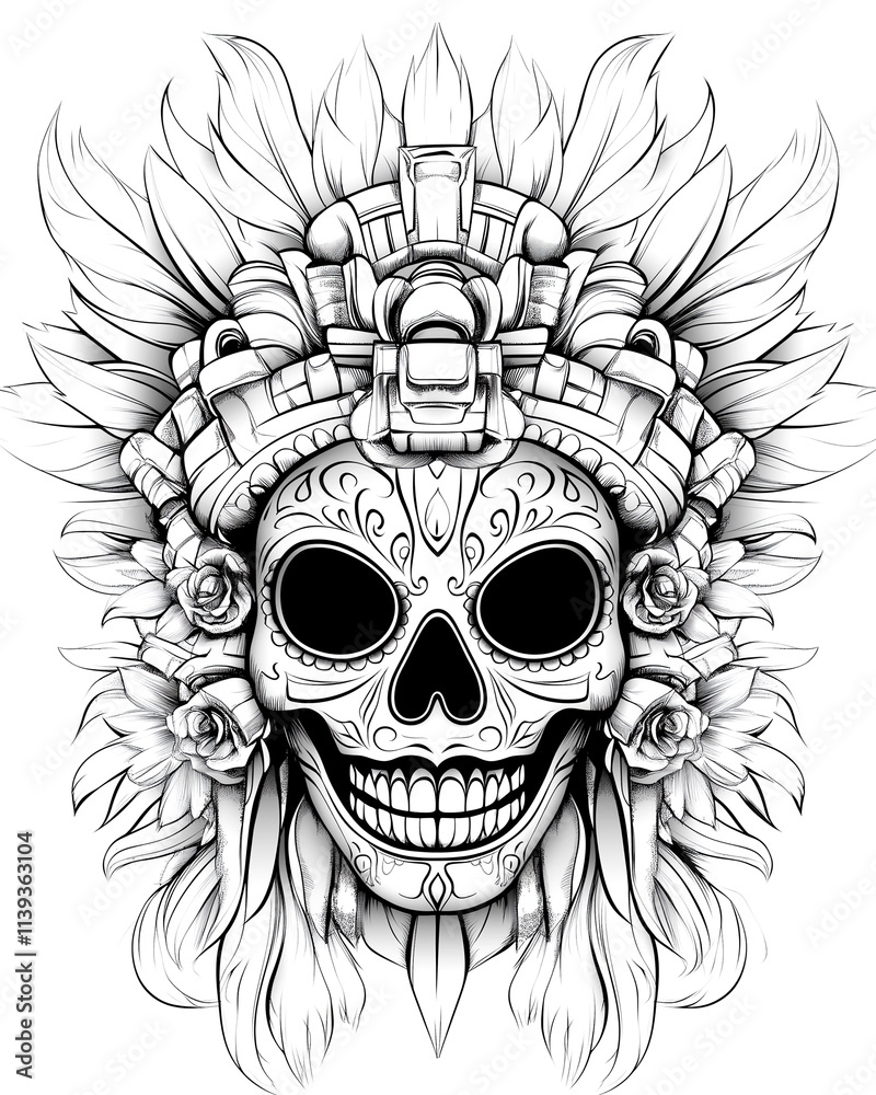 Obraz premium A skull with a flower crown on top of it. The skull is smiling and the flower crown is colorful