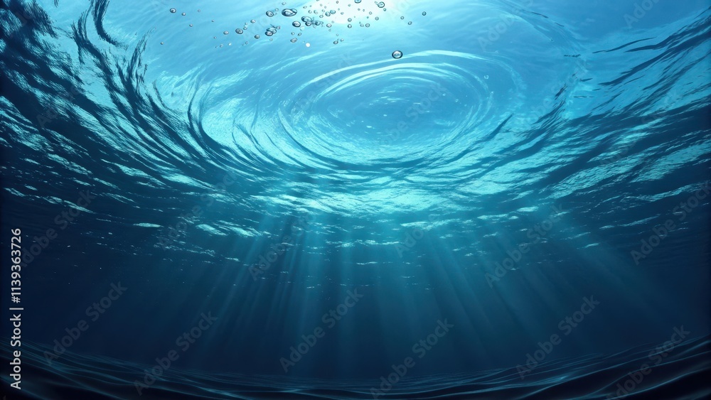 Obraz premium A mesmerizing underwater scene showing sunbeams penetrating the depths of the ocean, creating an ethereal and tranquil atmosphere