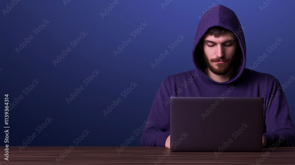 Hooded Man on Laptop Hacker Security Cybercrime Hooded Man on Laptop Hacker Security Cybercrime