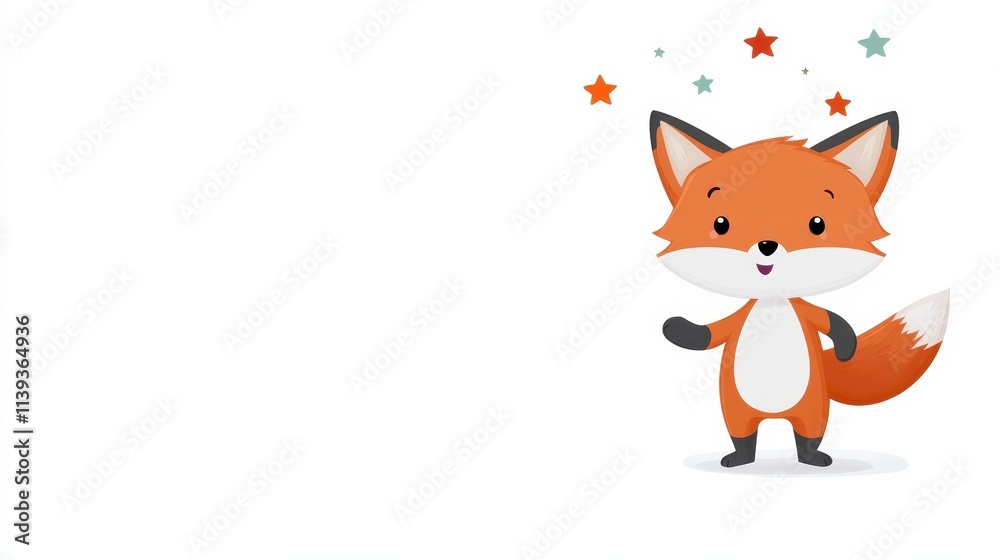 Obraz premium Cute Cartoon Fox with Stars Childrens Illustration