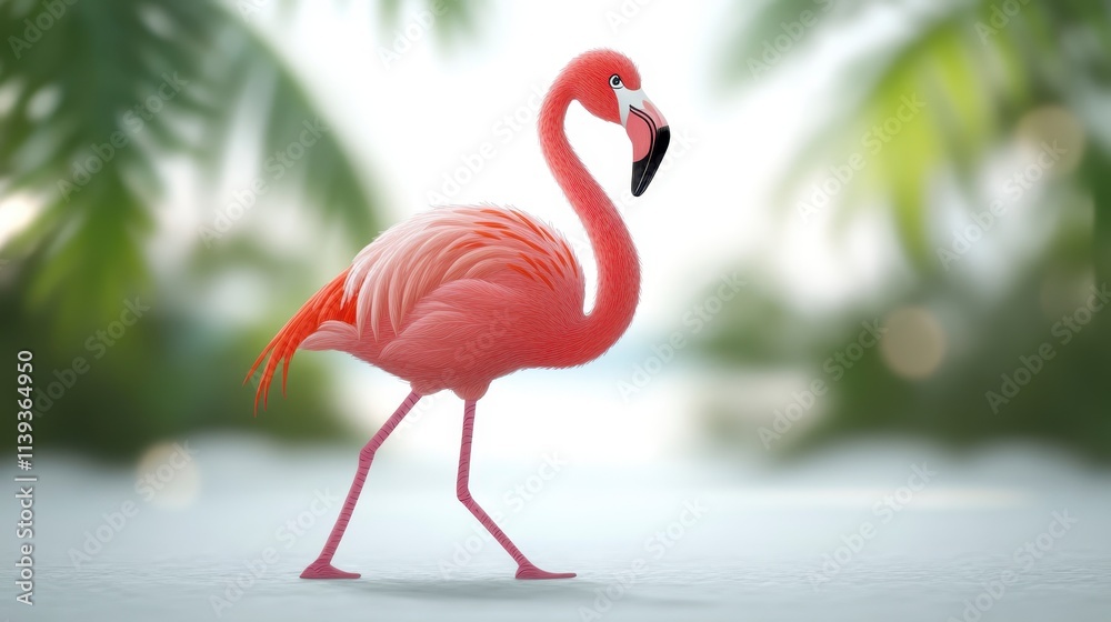 Fototapeta premium Pink Flamingo Stroll Tropical Beach Paradise
