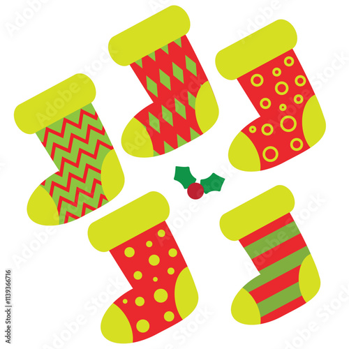  Christmas stocking flat style vector cartoon  illustration